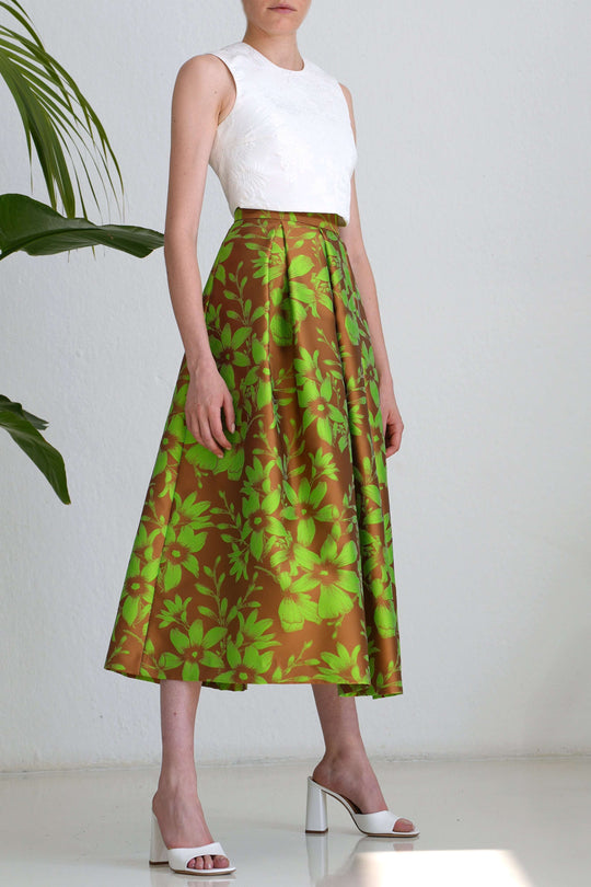 Luisa Cerano Black and Off White Pleated Skirt With Elasticated Waist 528254/3185 7110