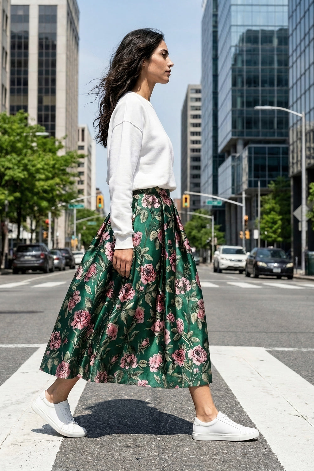 Gonna midi Roses Green