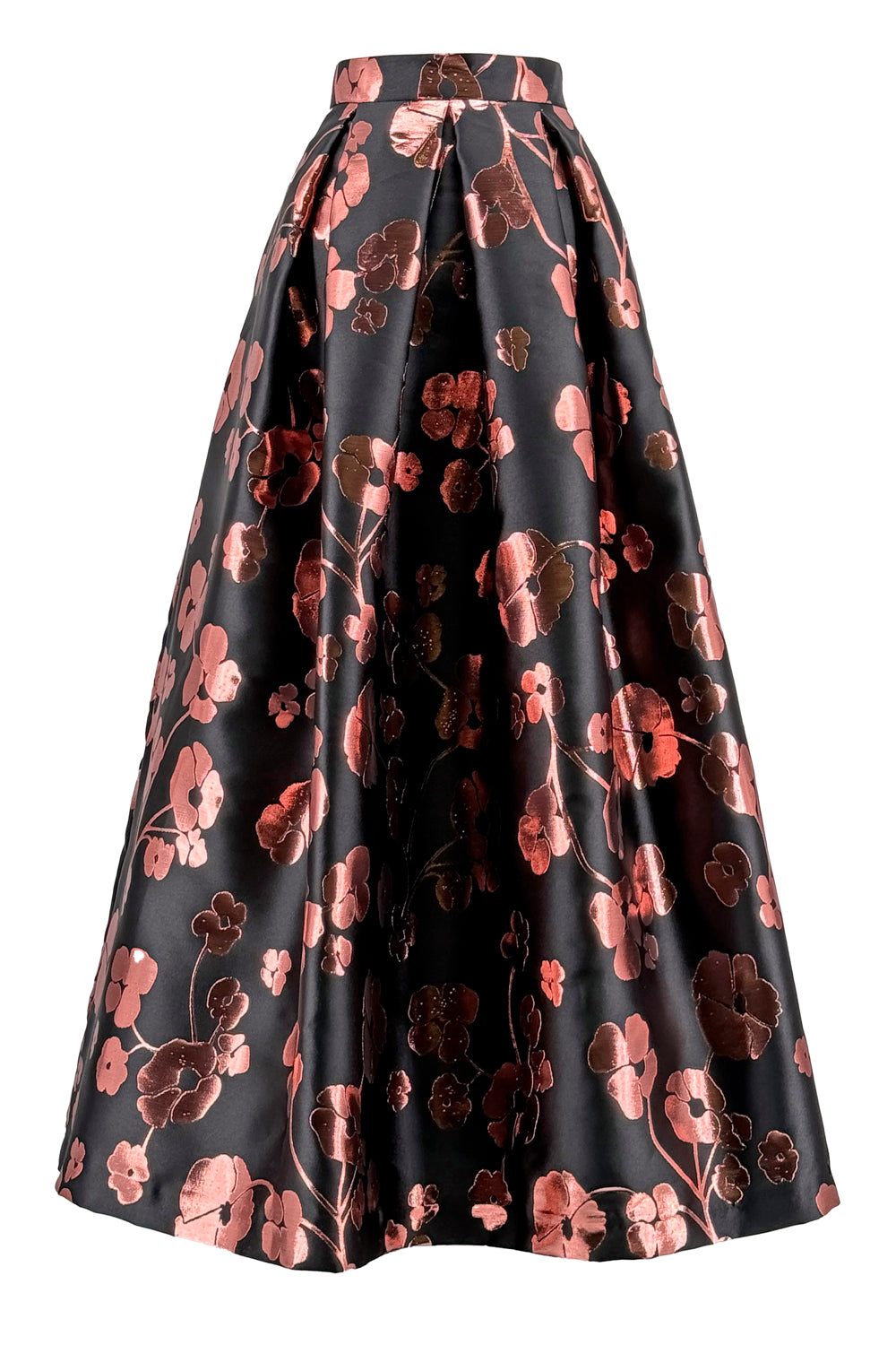 Gonna SK 34051-04 lunga midi a vita alta in mikado stampato con tasche e cerniera invisibile