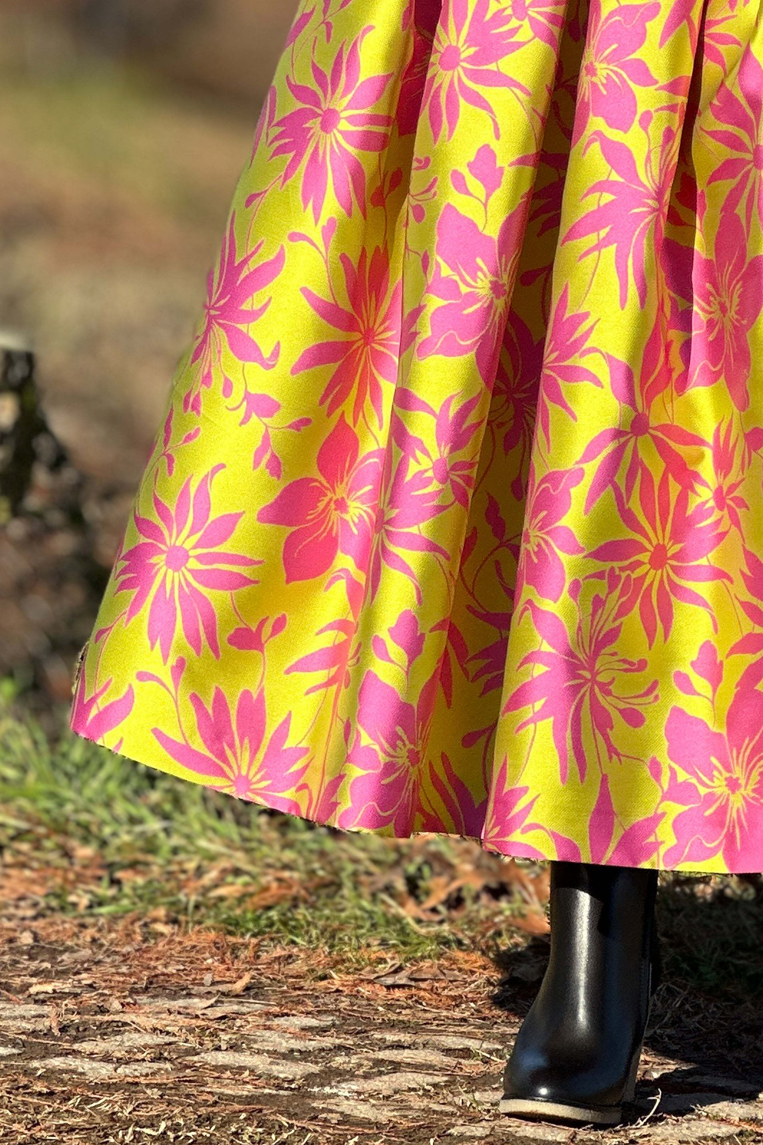 Acid Pink Jacquard Skirt - Elegant high-waisted midi skirt in