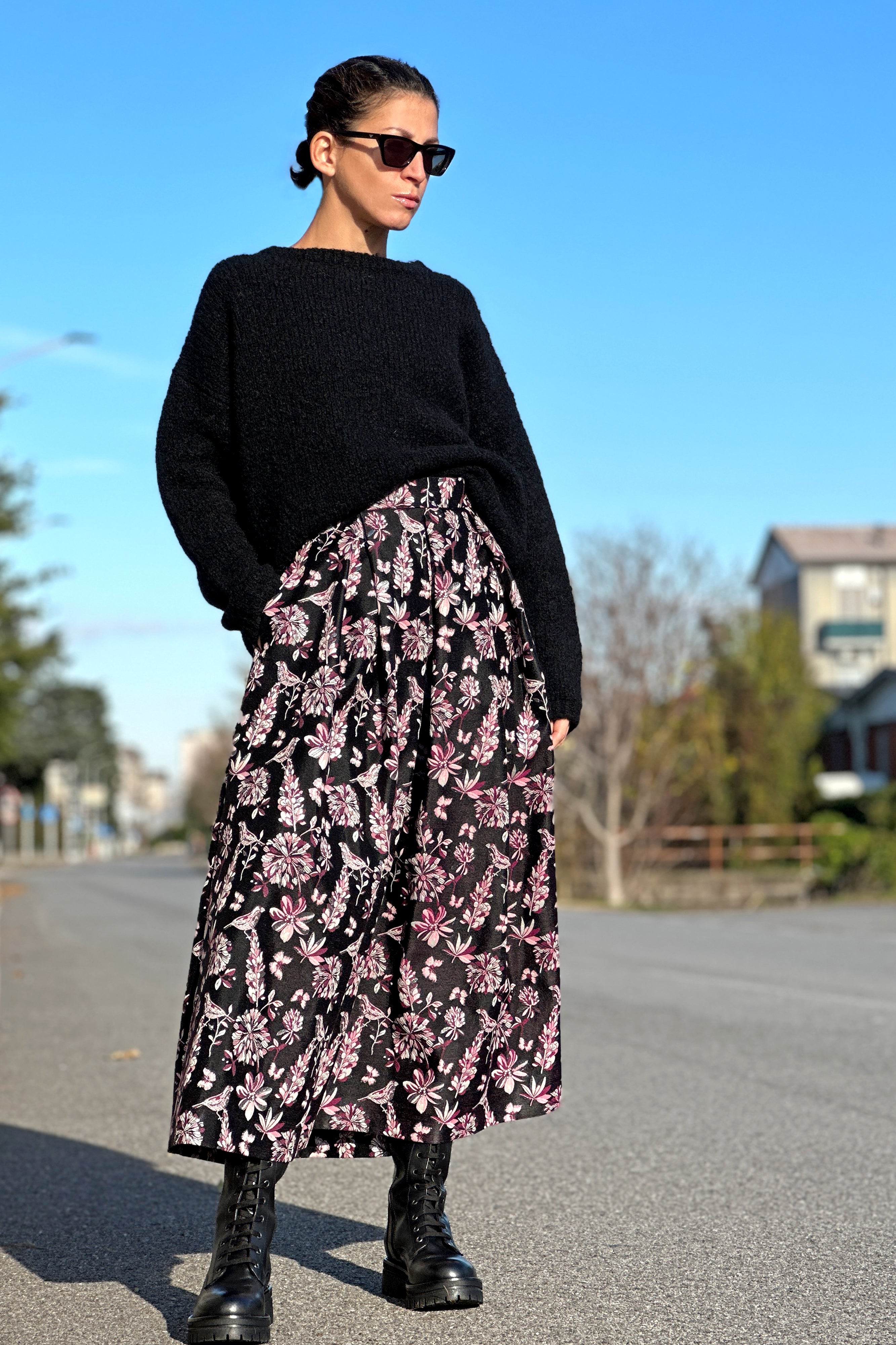 Lurex Bird Black Skirt
