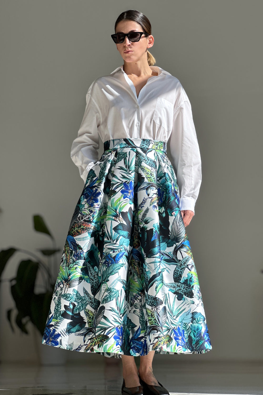 Blue Leaves Mikado Skirt