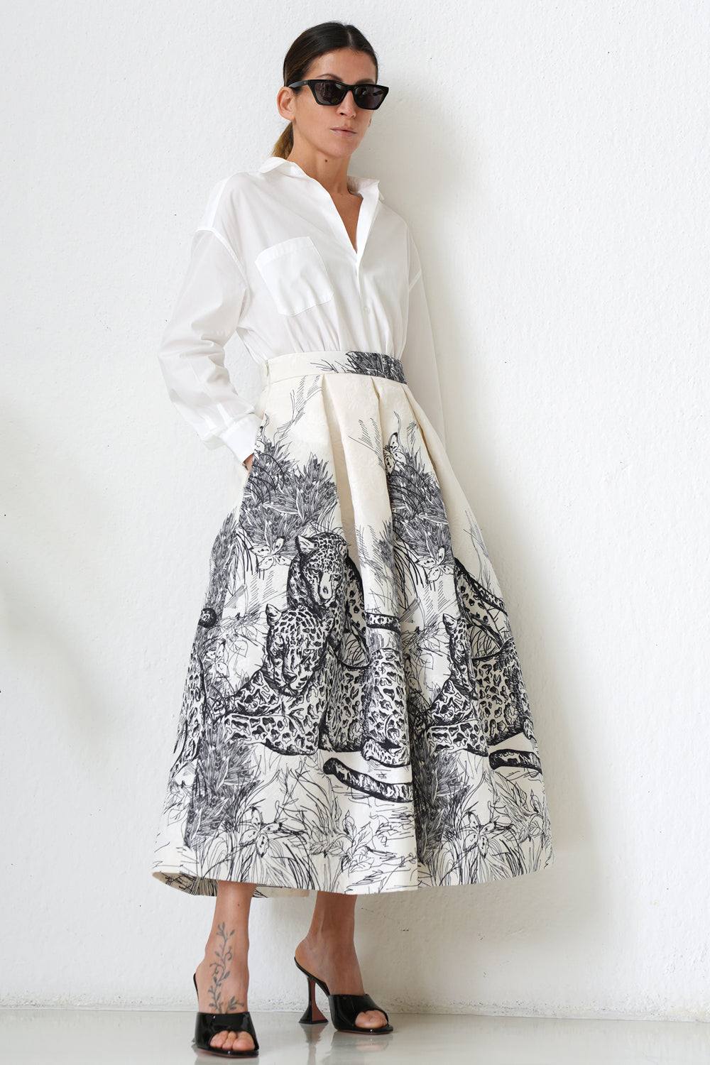 Gonna Leo high waist pleated quilted fabric skirt with invisible zipper
