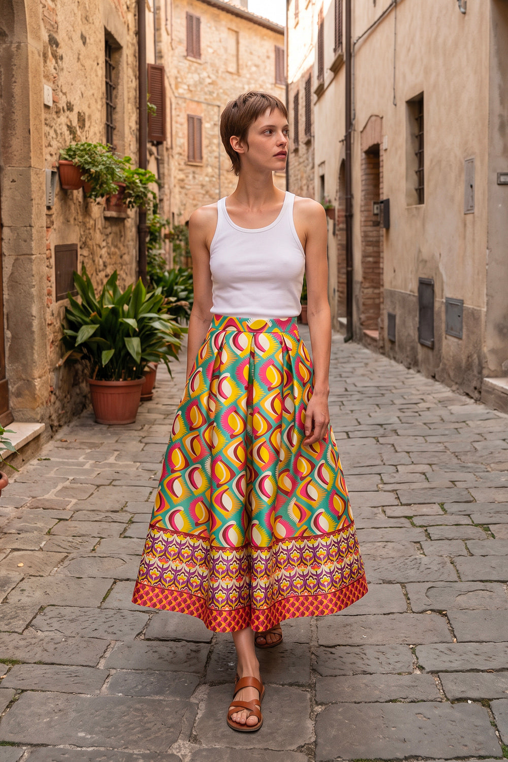 Pompei Yellow Mikado Skirt