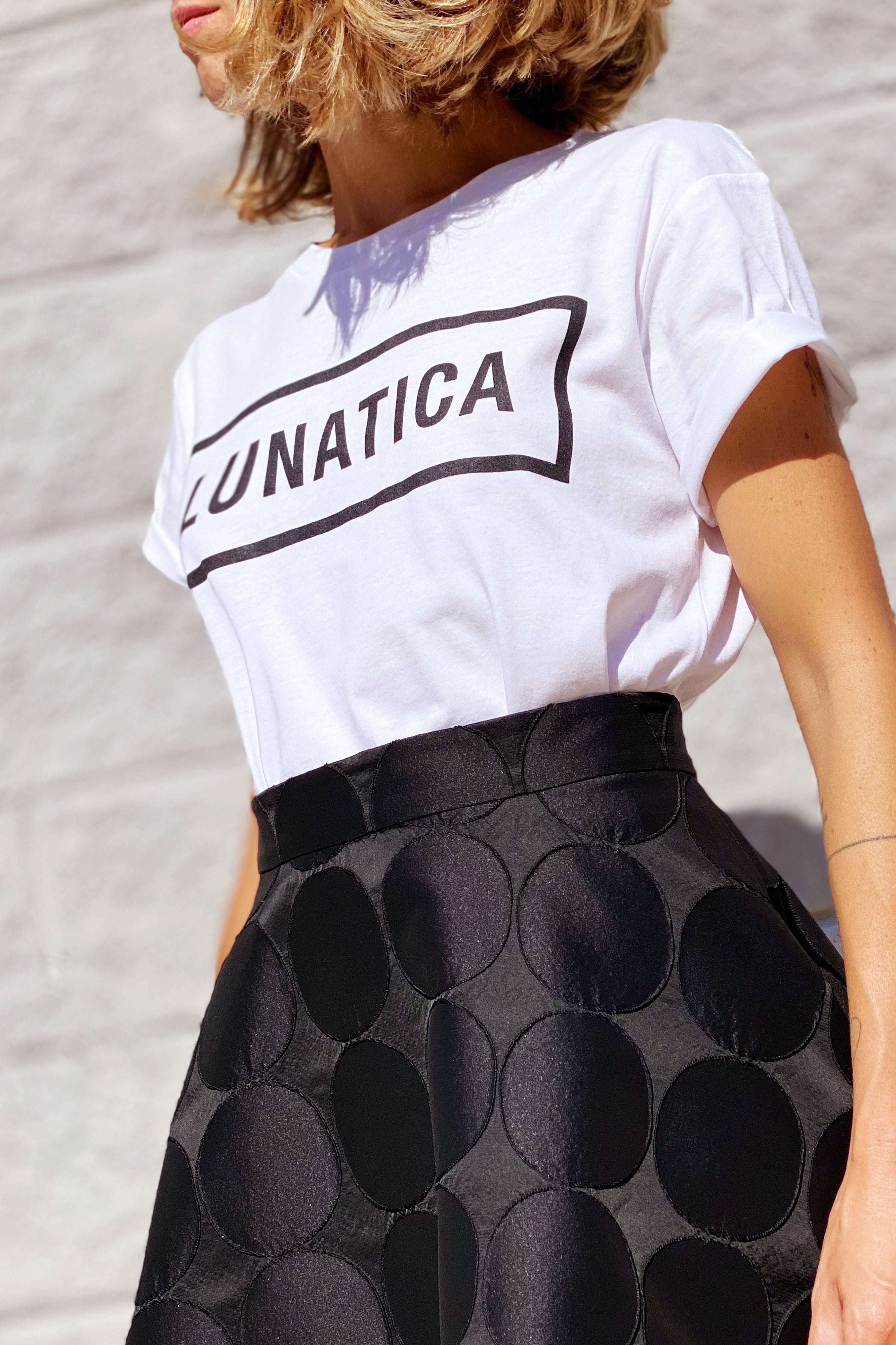 TShirt Lunatica white organic cotton unisex oversized fit with printed logo